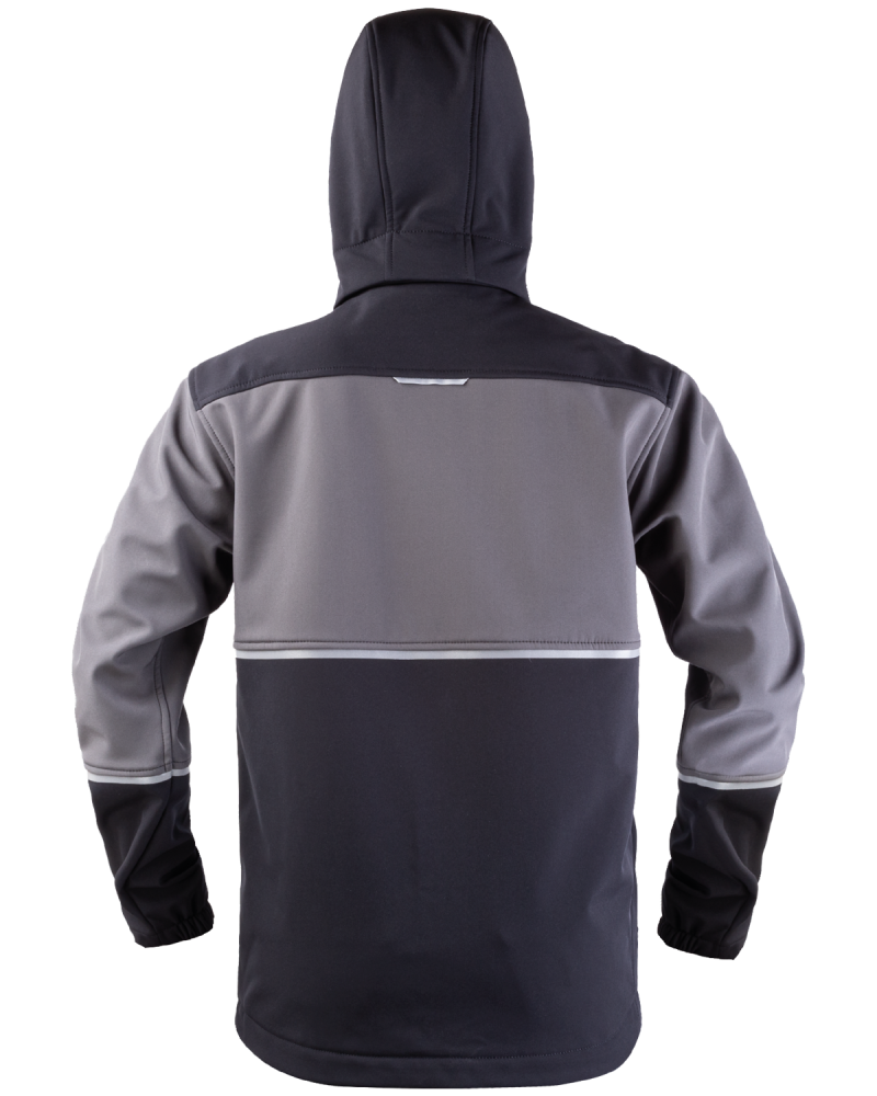 work softshell jacket with hood, grey-black - photo of the back with the hood on