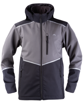 work softshell jacket with hood, grey-black - front
