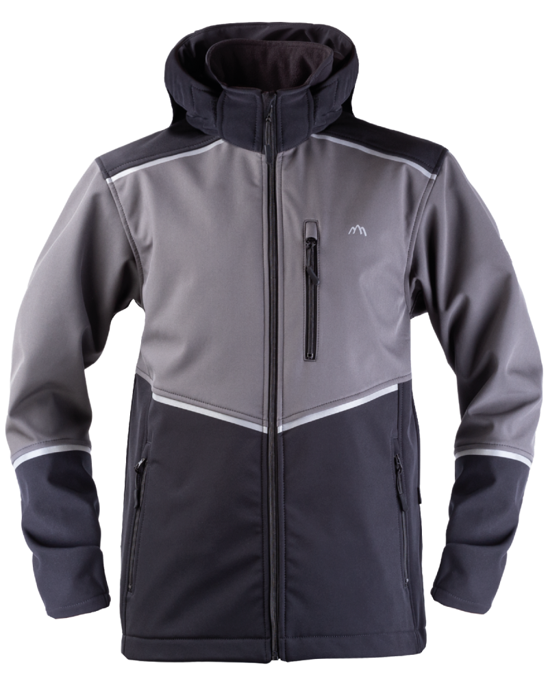 work softshell jacket with hood, grey-black - front
