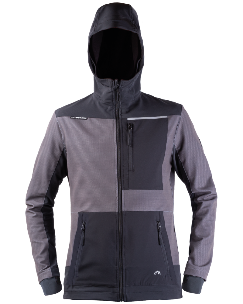 303V STRETCH Hooded Work Jacket (grey-black) - Front of the hooded jacket