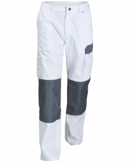 Spodnie robocze WORK, biało-szare - przód spodni