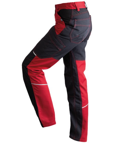 Spodnie damskie robocze 5504/V-WORK czarno-bordowe - lewy bok spodni z uniesionym kolanem