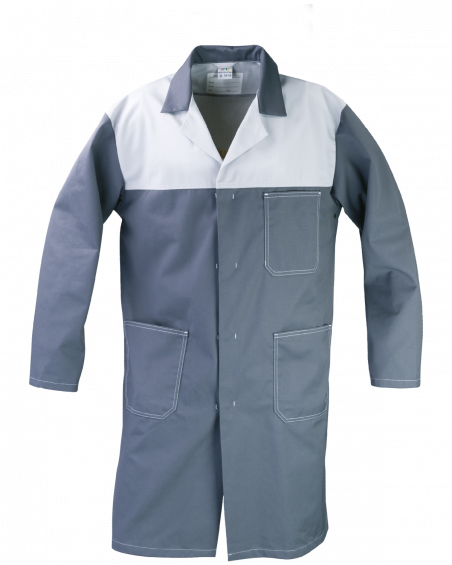 Fartuch roboczy PROFI, szaro-biały - przód fartucha