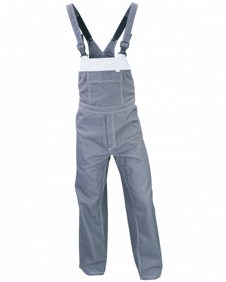 Ogrodniczki PROFI, szaro-białe - przód spodni