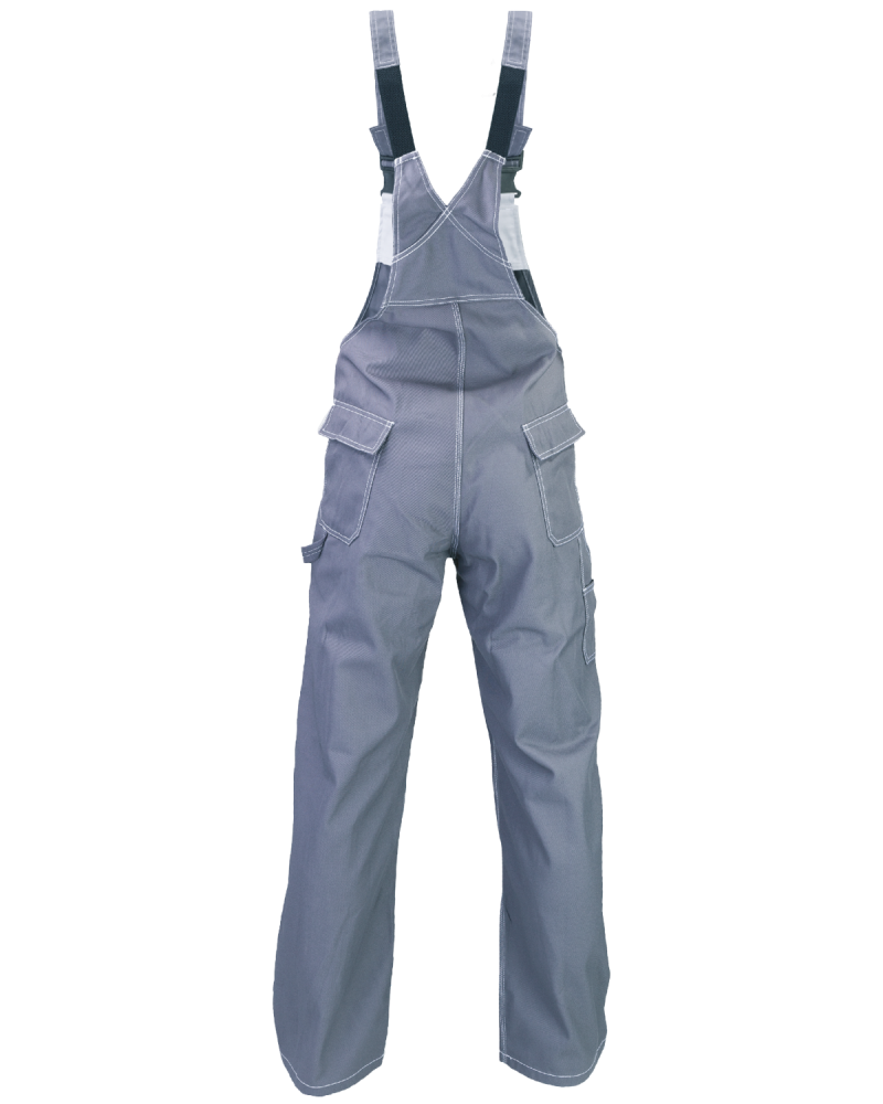 Ogrodniczki PROFI, szaro-białe - tył spodni