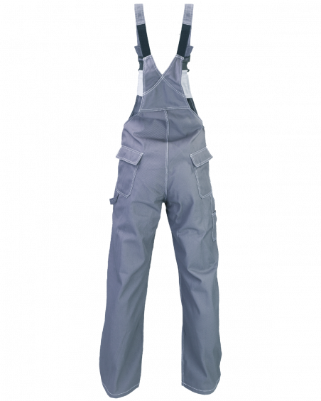 Ogrodniczki PROFI, szaro-białe - tył spodni