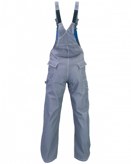 Ogrodniczki PROFI, szaro-niebieskie - tył spodni