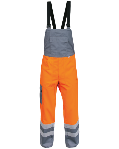 Ogrodniczki O Intensywnej Widzialności 6240, pomarańczowo-szare - przód ogrodniczek