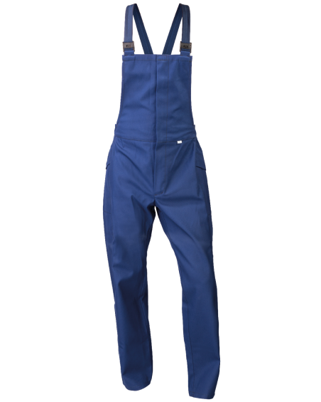 Ogrodniczki trudnopalne, dla spawaczy, antyelektrostatyczne granatowe — przód spodni